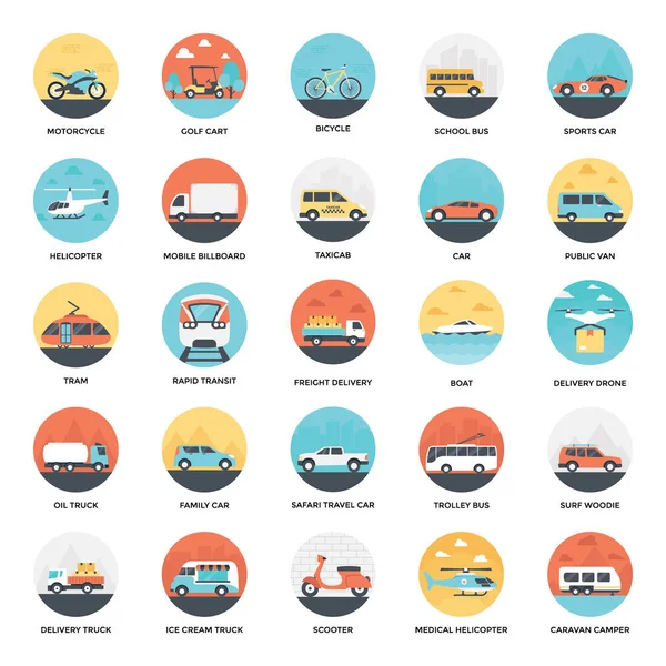 Icônes Plates Créatives Transport — Image vectorielle