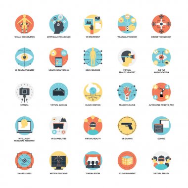 Sanal gerçeklik ve uçağı düz Vector Icons Set 