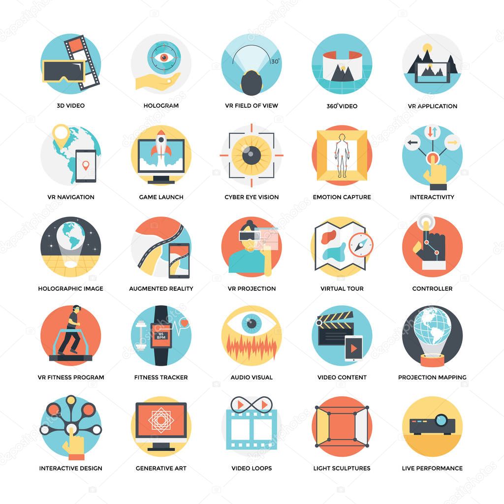 Virtual Reality and Drones Flat Vector Icons Pack 