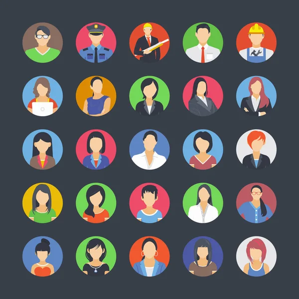 Platte Icon Set Van Avatars — Stockvector