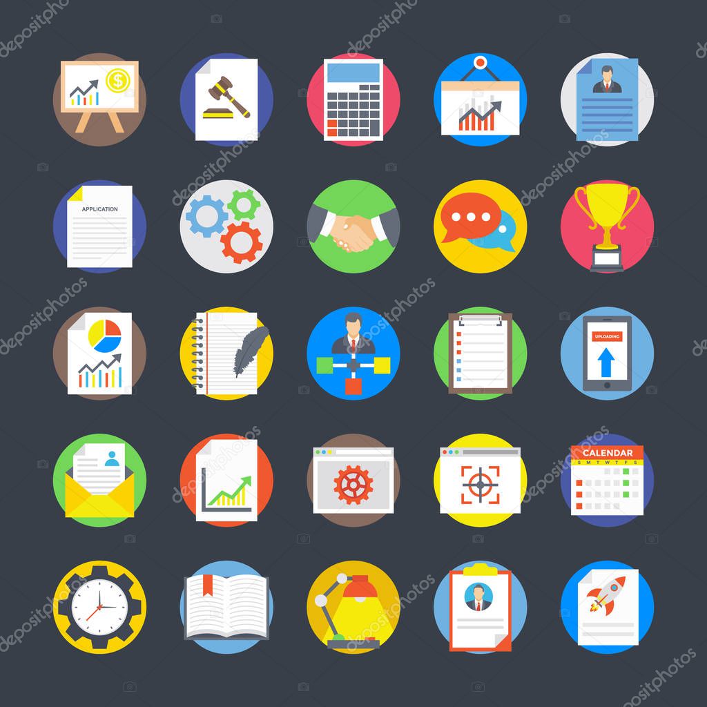 Collection Of Project Management Coloured Flat Icons