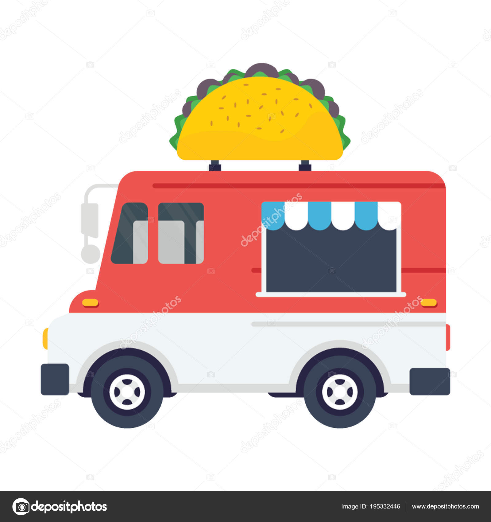 Flat Design Vector Icon Cartoon Traditional Mexican Food Van