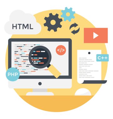 Düz resimde programlama, kodlama ve web geliştirme hakkında 