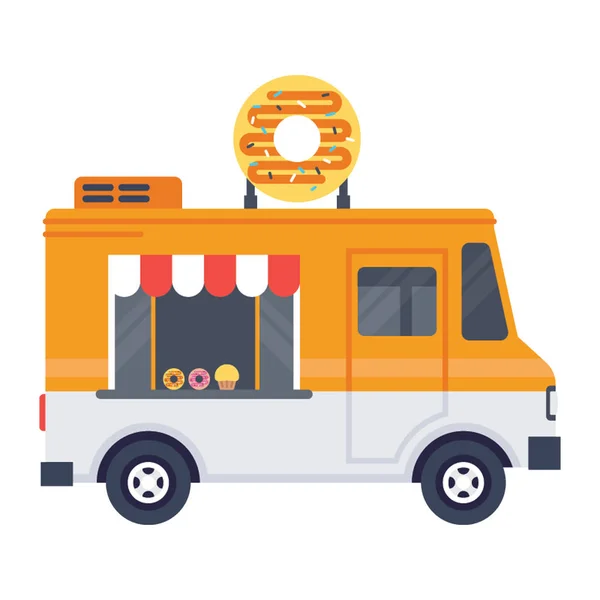 Donuts Lieferwagen Street Cuisine Wagon Moderne Flache Ikone — Stockvektor