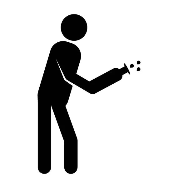 Menschliche Glyphen Ikone Mit Feuerwerkskörper Der Hand Beim Feuerwerk — Stockvektor