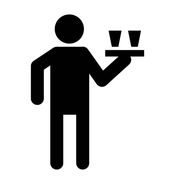 Glyph Icon Waiter Holding Drinks Tray — Stock Vector