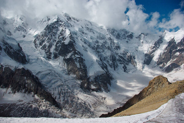 snowy mountains and cloudy sky 
