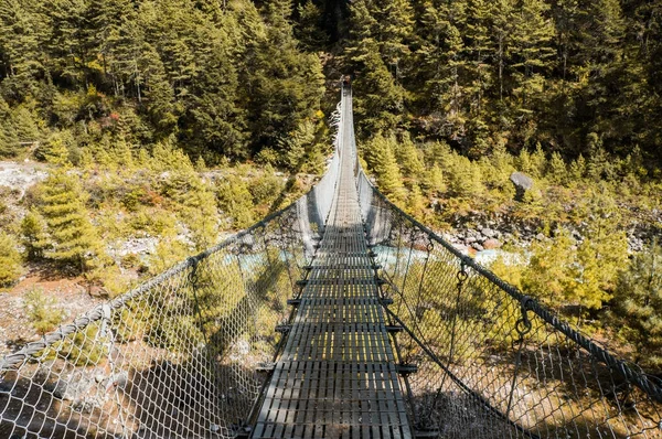 Ponte sospeso sul fiume di montagna — Foto Stock