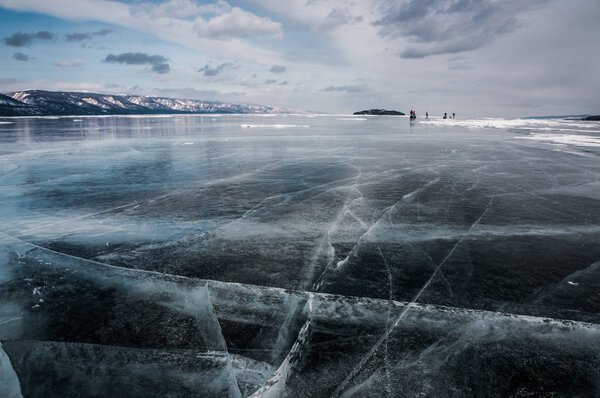frozen river and mountains