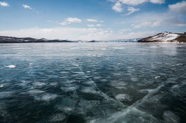 frozen river and mountains