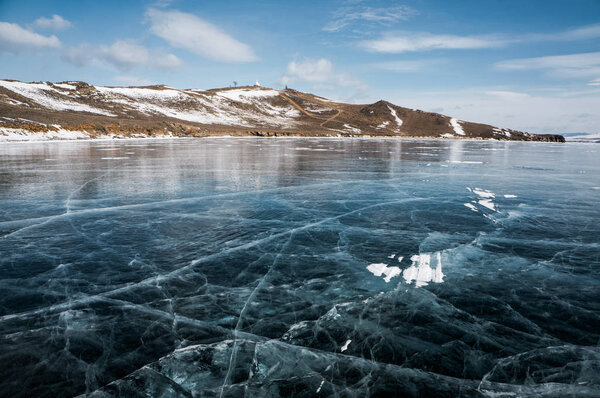 frozen river and mountains