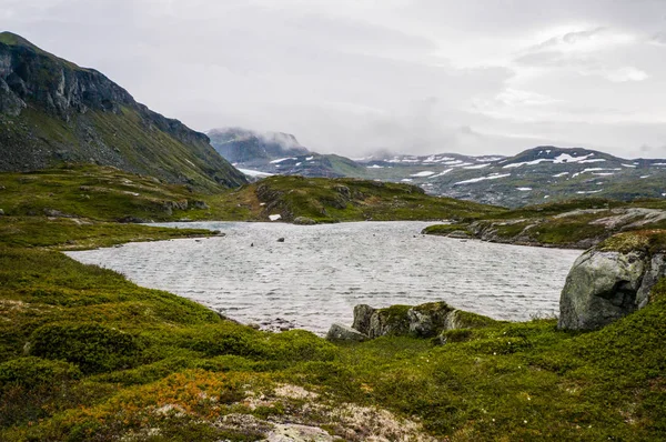 pond and mountains scene