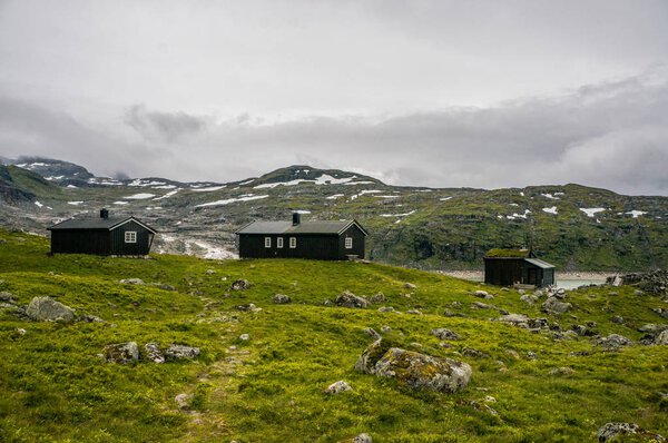 beautiful landscape with houses in mountains  