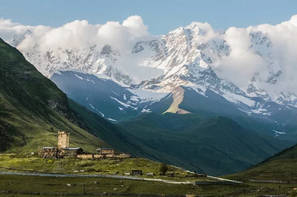 town in snowy mountains
