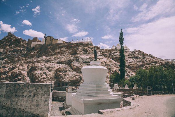 traditional white stupa in Leh, Indian Himalayas