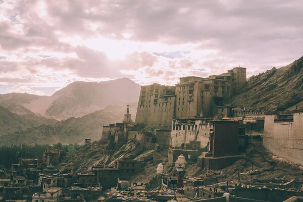 Leh town cityscape in Indian Himalayas 
