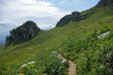 view on path and valley, Russian Federation, Caucasus, July 2012 clipart