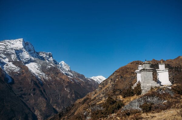 view on constructions in Lower Pangboche village, Nepal, Khumbu, November 2014