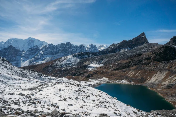 Hermoso Paisaje Escénico Con Montañas Nevadas Lago Nepal Sagarmatha Noviembre — Foto de Stock