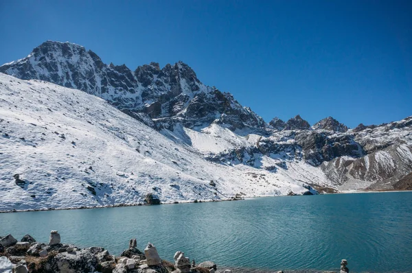 Beautiful Scenic Landscape Snowy Mountains Lake Nepal Sagarmatha November 2014 — Stock Photo, Image