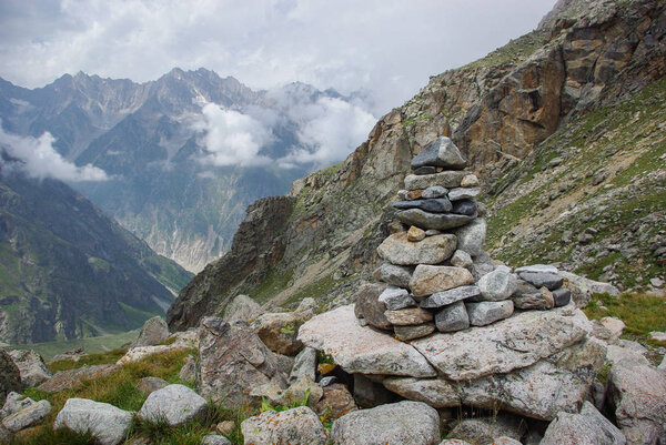 stones architecture in mountains Russian Federation, Caucasus, July 2012