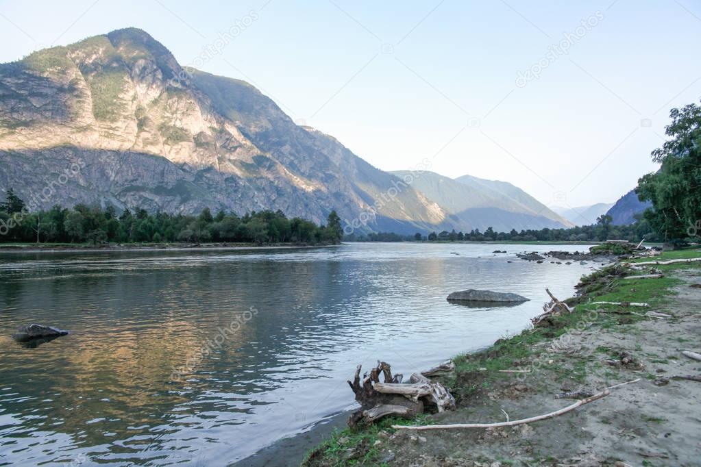 beautiful landscape view of mountains and lake, Altai, Russia