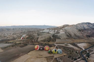 Hot air balloons in Goreme national park, fairy chimneys, Cappadocia, Turkey clipart