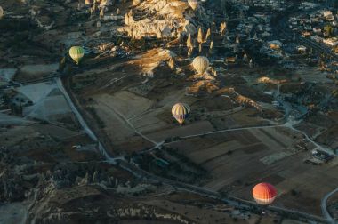 Hot air balloons festival in Goreme national park, fairy chimneys, Cappadocia, Turkey clipart