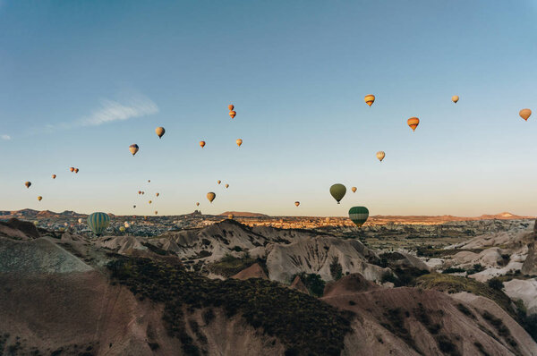 mountain landscape with Hot air balloons, Cappadocia, Turkey