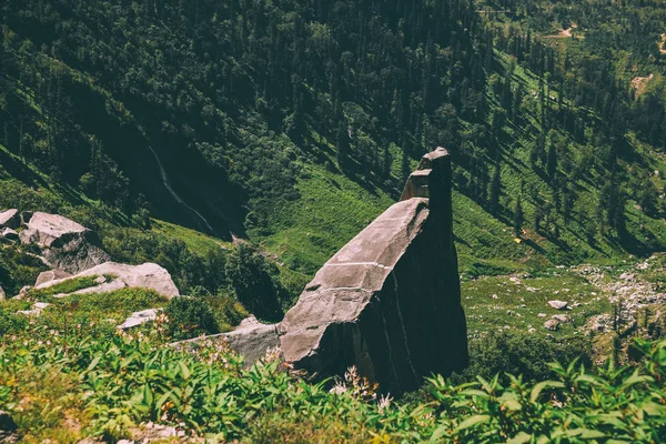 Énormes pierres et plantes vertes dans les montagnes pittoresques, Himalaya indien, Rohtang Pass — Photo de stock