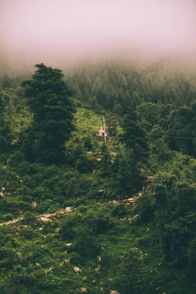 Beautiful scenic mountain landscape in fog, Indian Himalayas, Dharamsala, Baksu — Stock Photo