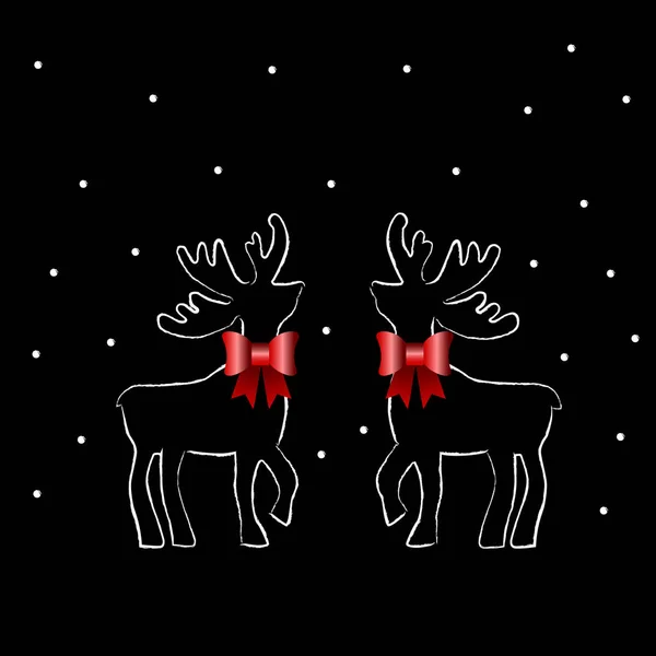 Dos renos con lazo rojo en pizarra — Vector de stock