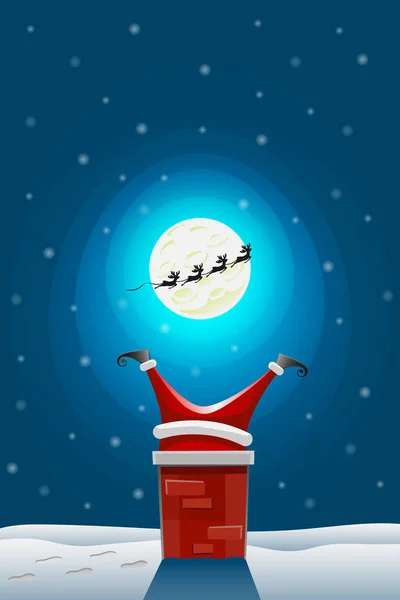 Santa Claus Vast Zitten Schoorsteen Grappig Illustratie Kaart — Stockvector