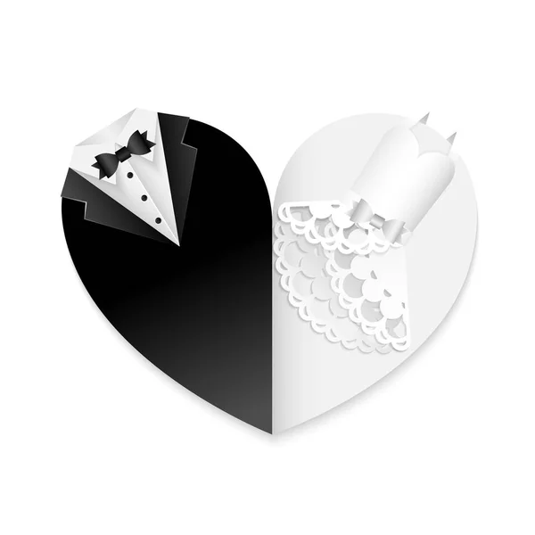 Forme Mariage Carte Coeur Papier Découpé Décoration Combinaison Noir Blanc — Image vectorielle
