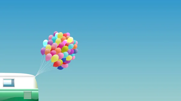 Fond Été Van Rétro Vert Avec Tas Ballons Colorés — Image vectorielle
