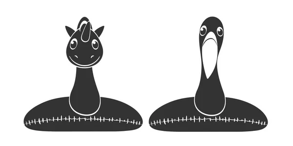Flotteurs Plage Piscine Gonflables Flamingo Licorne Silhouette Noire Sur Fond — Image vectorielle