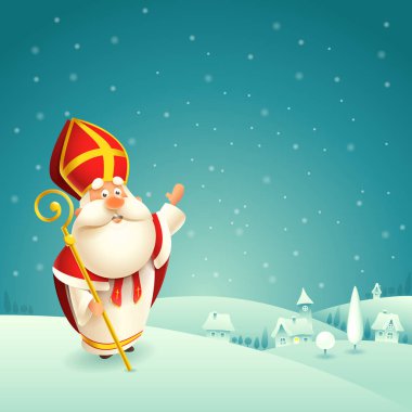 Saint Nicholas teması: Karlı kış gecesi manzarası