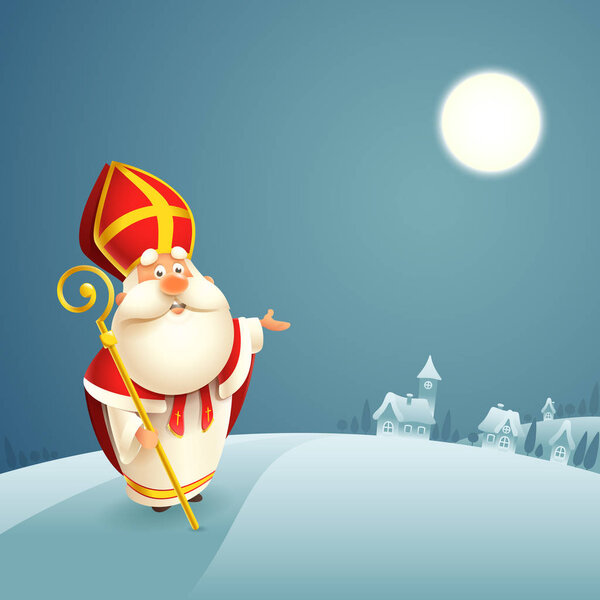 Saint Nicholas theme - winter night landscape background