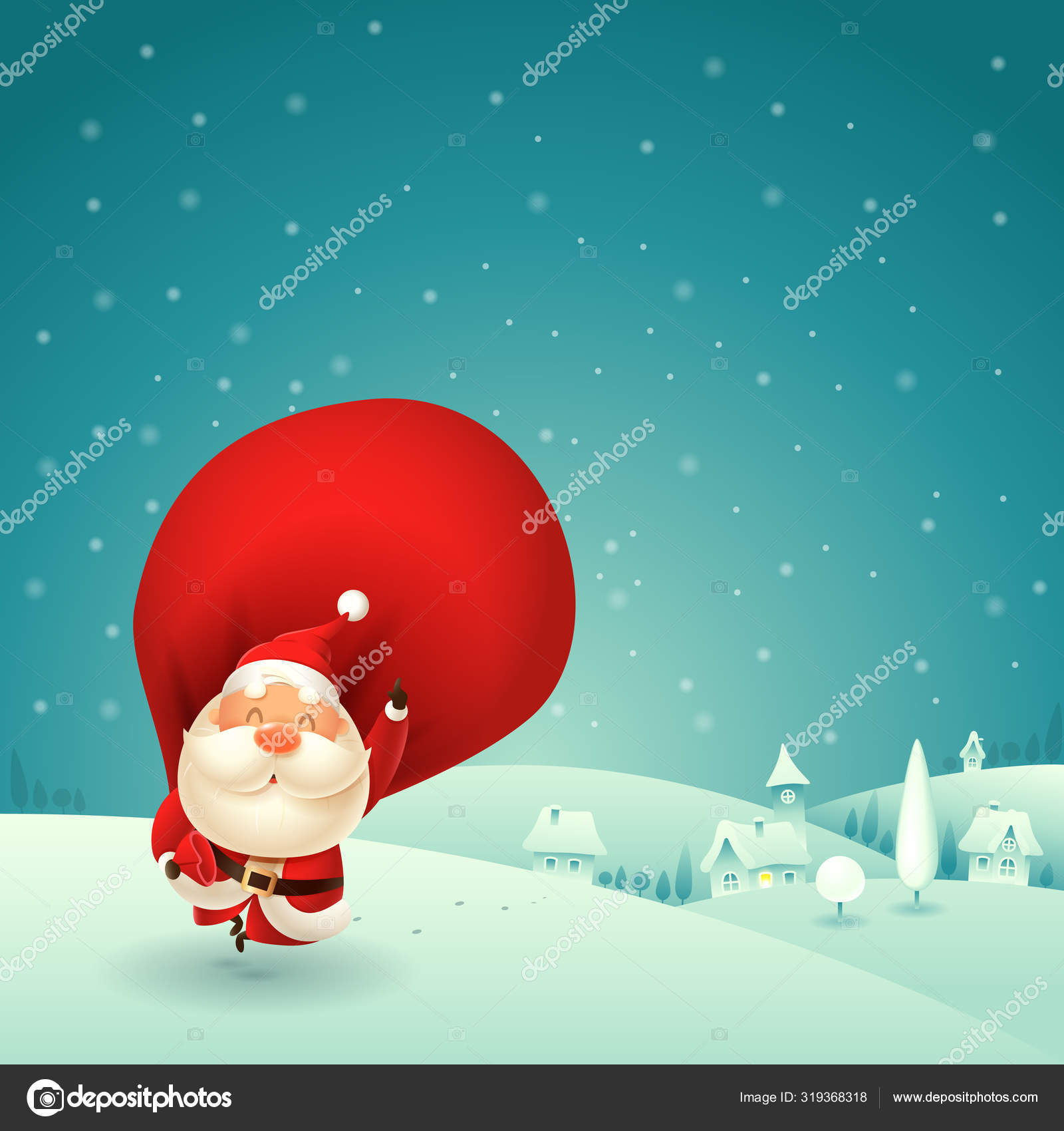 Happy Santa Claus Coming Town Winter Night Scene Vector Illustration Stock  Vector Image by ©anura_dsgn #319368318