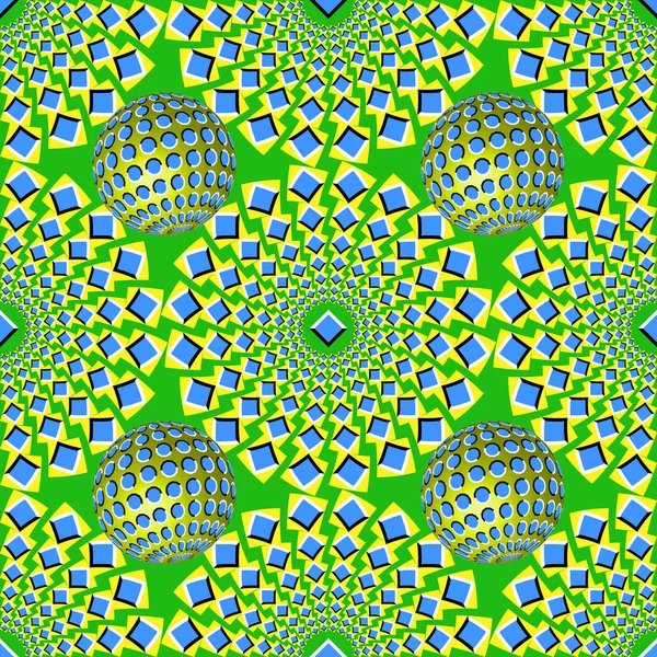 Зеленая оптическая иллюзия движения со сферами — стоковый вектор