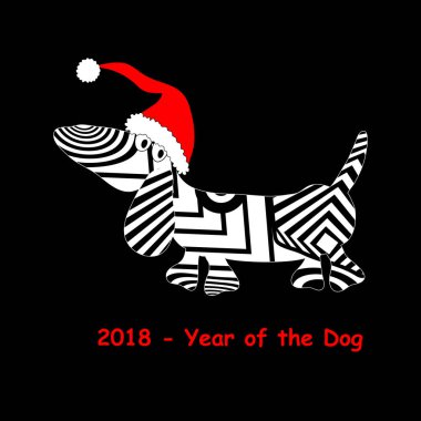 Optik illüzyon elementlerine sahip bir köpeğin stilize edilmiş çizimi.