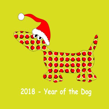 Noel Baba şapkalı bir köpeğin soyut çizimi ve optik yanılsama unsurları