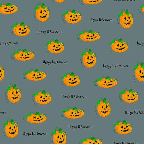 Halloween Naadloze Achtergrond Met Verschillende Soorten Pompoenen Tekst Patroon Kan — Stockvector