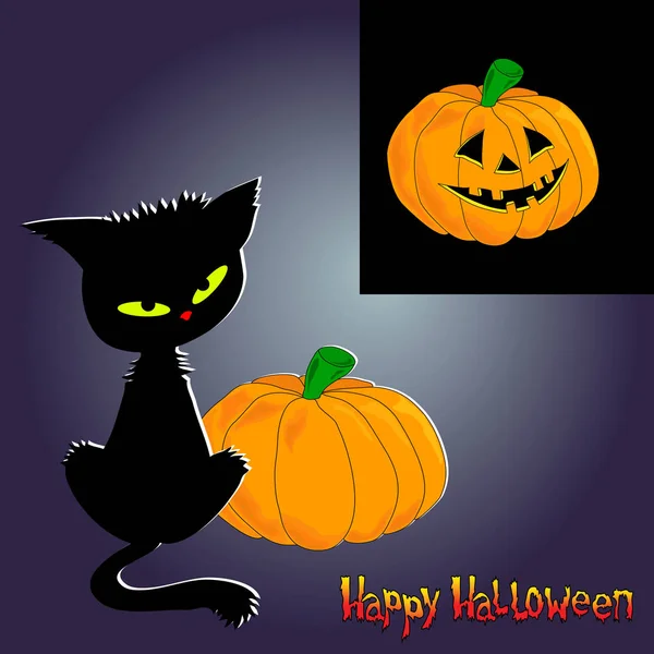 Affiche Halloween Bannière Fond Avec Joli Minou Noir Deux Variantes — Image vectorielle