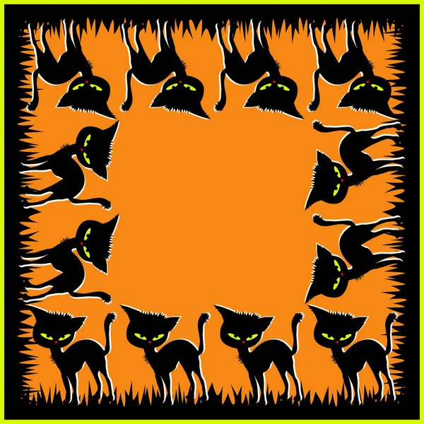 Halloween Poster Banner Background Pretty Black Kitty — Stock Vector