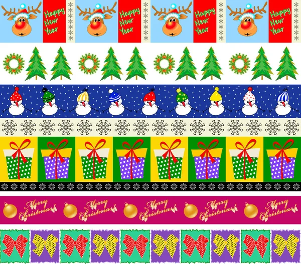 Set Eight Bright New Year Christmas Borders — Stock Vector