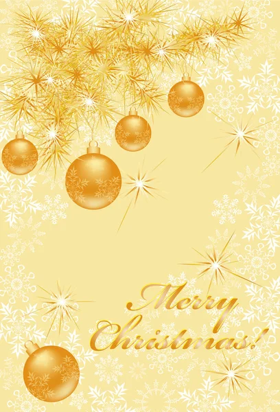 Magnífico Cartão Natal Com Ramo Pinho Dourado Esferas Flocos Neve —  Vetores de Stock