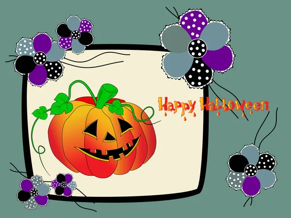 Affiche Halloween Avec Grande Citrouille Fleurs Texte Peut Être Utilisé — Image vectorielle