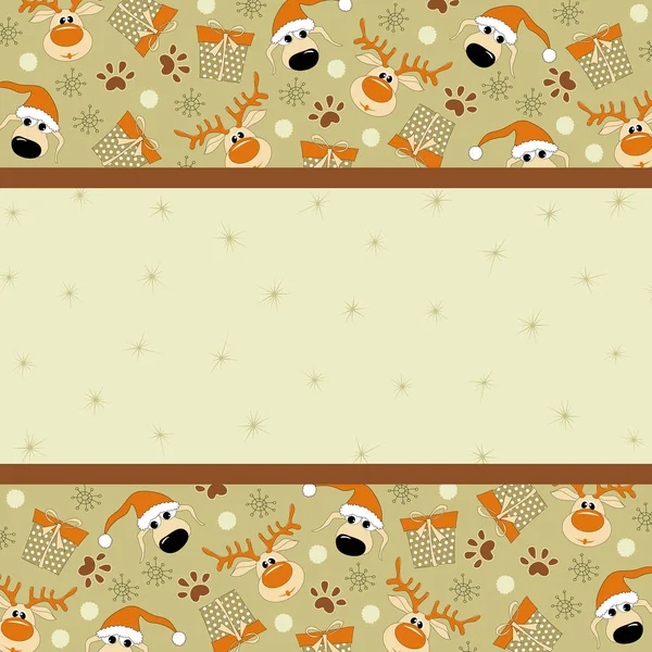 Greeting Card Amusing Dog Santa Hat Deer Boxes Snowflakes Paw — Stock Vector