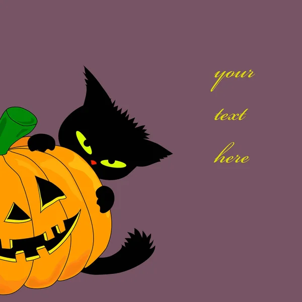 Poster Halloween Banner Sfondo Con Zucca Gatto Luogo Testo — Vettoriale Stock